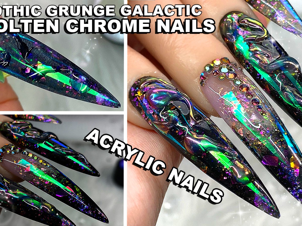 💜 DARK Aurora Chrome 3d Chrome Acrylic&nbsp;Nails
