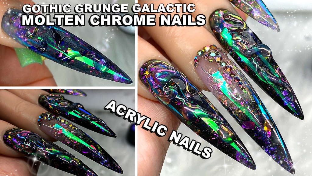 💜 DARK Aurora Chrome 3d Chrome Acrylic Nails